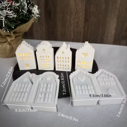 Jesmonite silikoninės forma dekoracijos liejimui - 4 nameliai, 9,3x7,2 cm